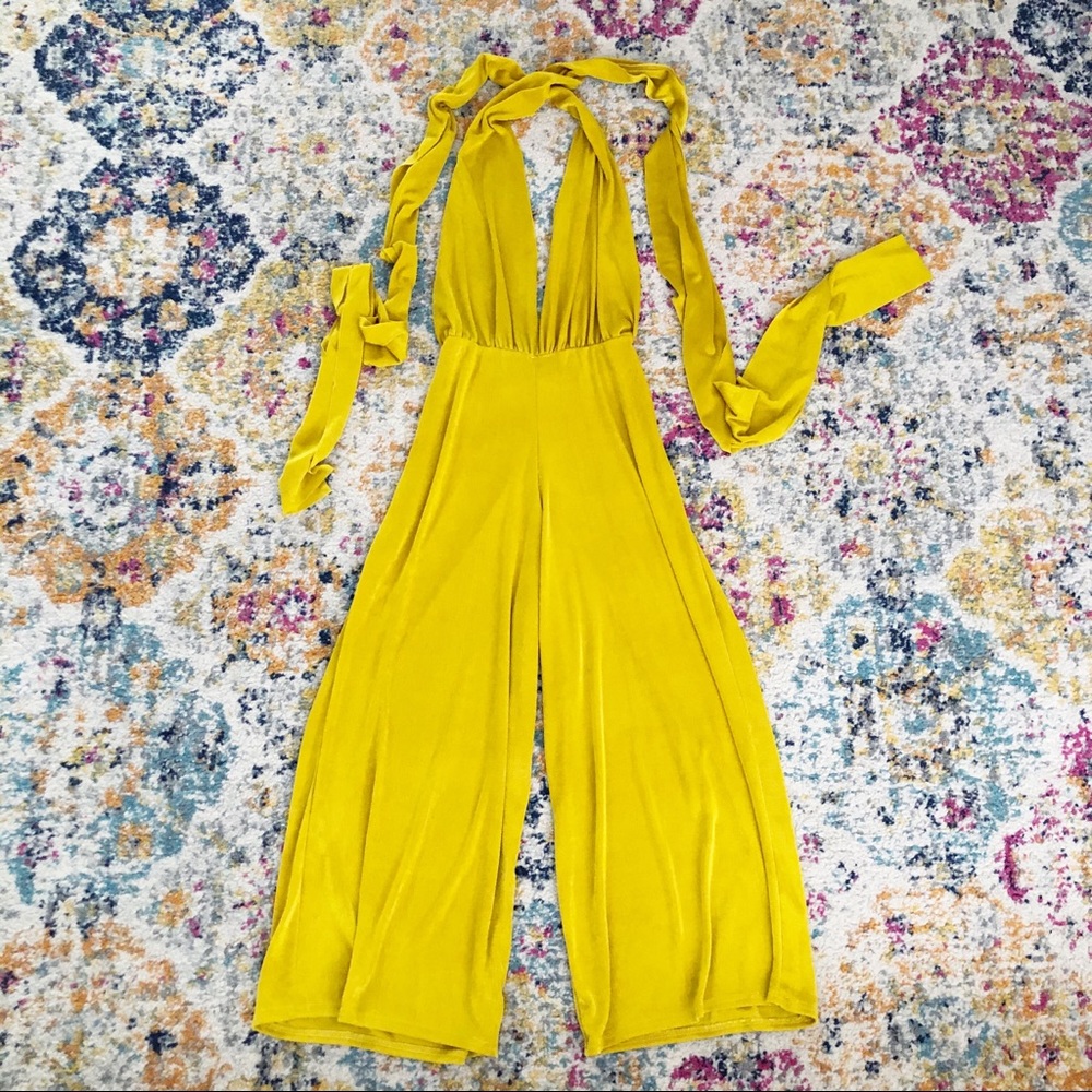 Nasty Gal All Time Low Halter Jumpsuit Yellow Gold